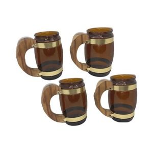 Vintage Amber Brown Barrel Glass Beer Wood Mug
